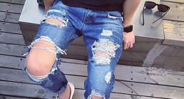Moda-2015-nuovo-jeans-strappati-scarni-mens-personalità